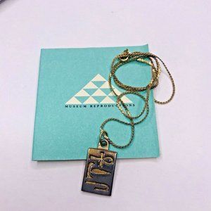 Museum Repro Egyptian Cartouche Sterling Charm 1/20 14k GF Gold Necklace